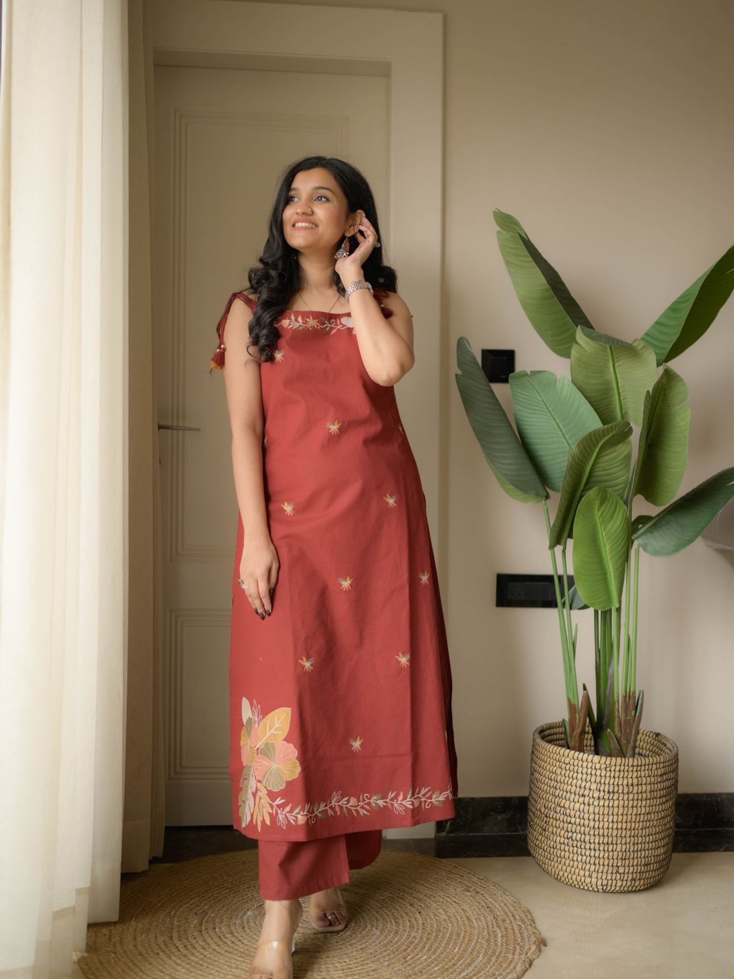 Elegant Embroidered Cotton Flex Co-ord Set.
