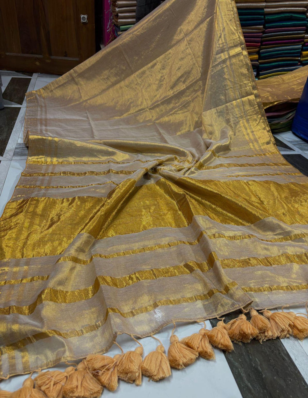 Premium Golden Tissue Saree