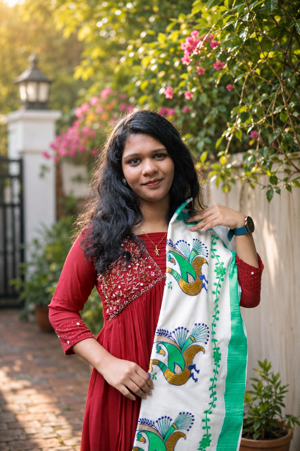 onam special Peacock Embroidery saree - Image 2
