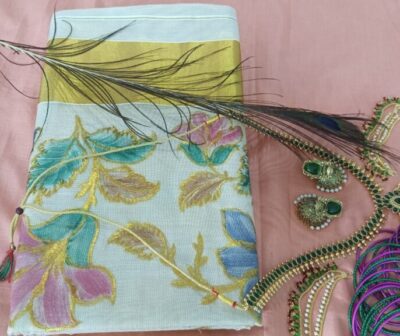 Multicolor floral Embroidered handloom Tissue saree