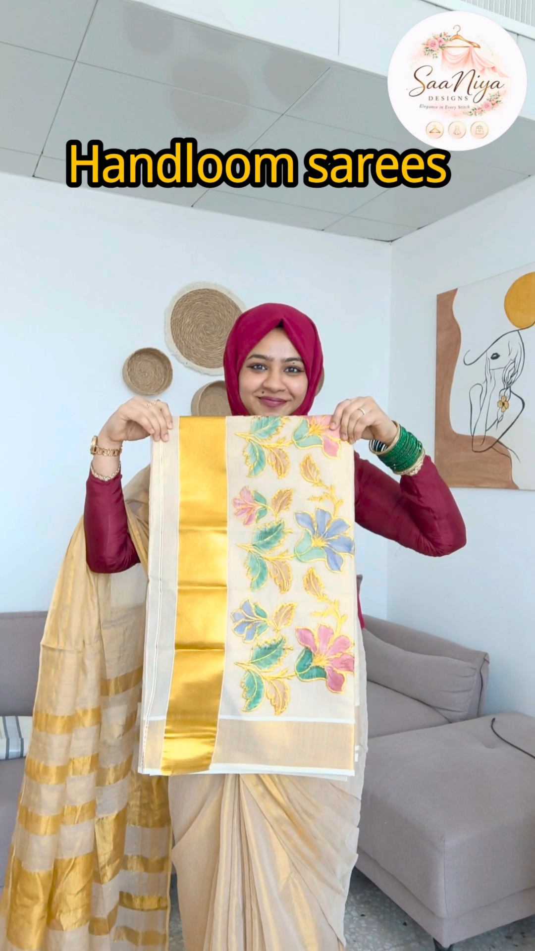 Multicolor floral Embroidered handloom Tissue saree - Image 6