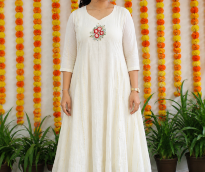 Onam special A-line Embroidery kurti