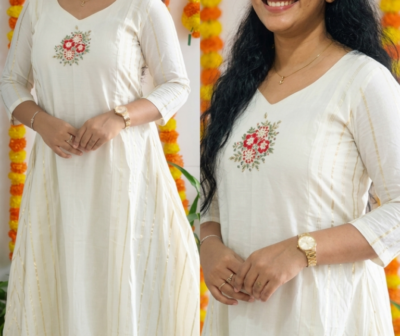 Onam special A-line Embroidery kurti